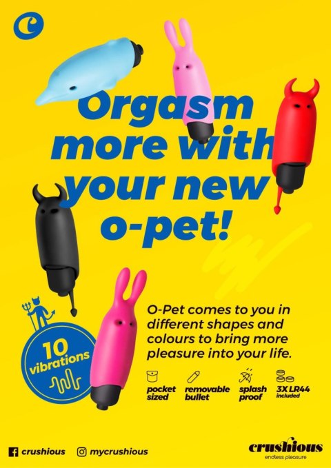 CRUSHIOUS O-PET RABBIT WITH 10 VIBRATION BULLET PASTEL PINK Crushious