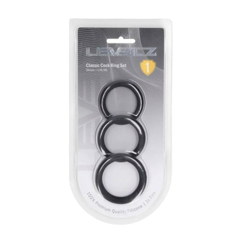 Classic Silicone Cockring Set of 3 - L/XL/XXL - Black Levelz by Shots