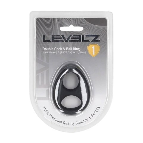 Double Liquid Silicone Cock and Ball Ring - Black Levelz by Shots