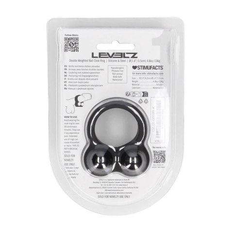 Liquid Silicone Double Weighted Ball Cockring - Black Levelz by Shots