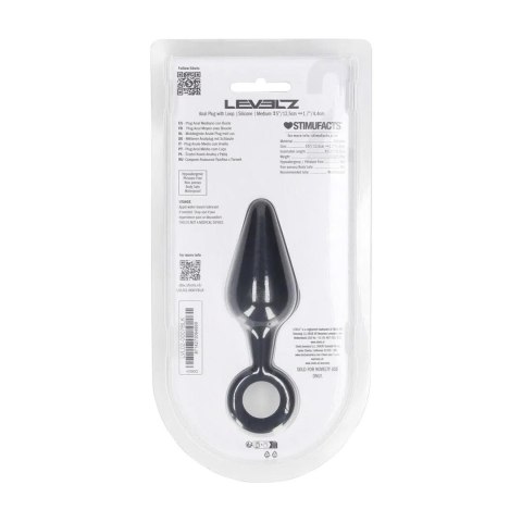 Silicone Anal Plug with Loop - M - Black Levelz