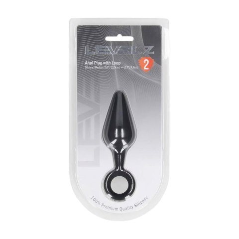 Silicone Anal Plug with Loop - M - Black Levelz