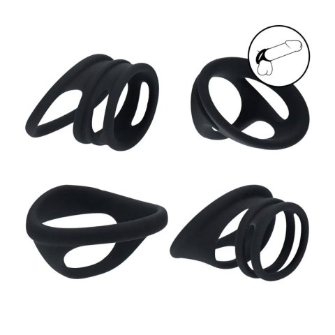 Silicone Cock and Ball Ring Set of 4 - Black Levelz by Shots