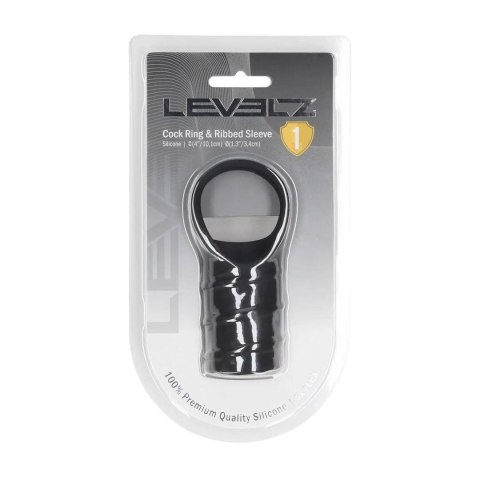 Silicone Cockring and Ribbed Sleeve - Black Levelz by Shots
