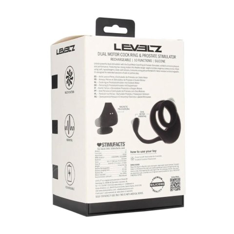 Dual Motor Silicone Cockring with Prostate Stimulator - Black Levelz by Shots
