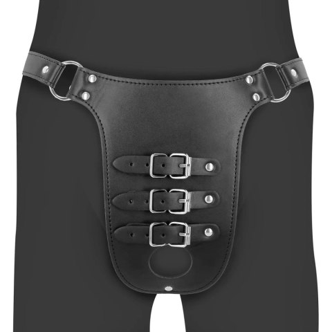 PU Leather Chastity Belt with Straps - Black Ouch!