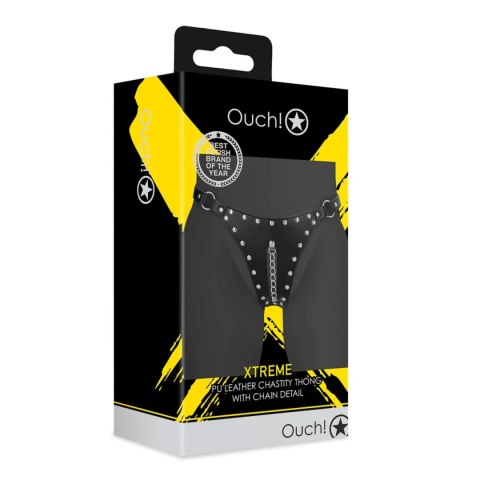 PU Leather Chastity Thong with Chain Detail - Black Ouch!