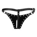 PU Leather Chastity Thong with Chain Detail - Black Ouch!