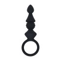 Ribbed Silicone Anal Probe with Loop - Black Levelz