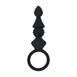 Ribbed Silicone Anal Probe with Loop - Black Levelz