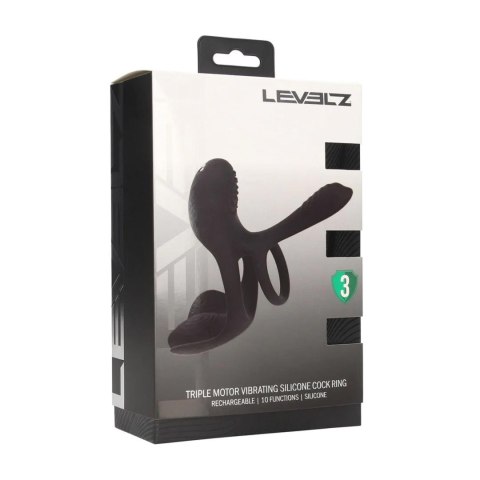 Triple Motor Vibrating Silicone Cockring - Black Levelz