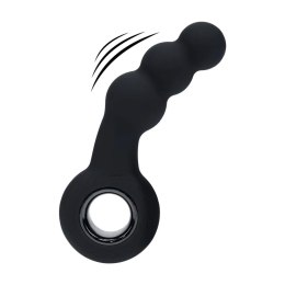 Vibrating Beaded Silicone Prostate Massager with Loop - Black Levelz
