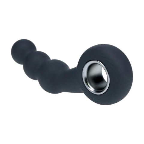 Vibrating Beaded Silicone Prostate Massager with Loop - Black Levelz