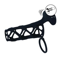 Vibrating Cage Silicone Cock Sleeve and Ball Ring - Black Levelz