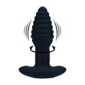 Vibrating and Rotating Ribbed Silicone Anal Plug - Black Levelz