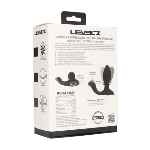 Vibrating and Rotating Silicone Anal Plug with Ball Stimulator - Black Levelz