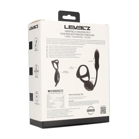 Vibrating and Thrusting Silicone Tri O Cockring with Prostate Stimulator - Black Levelz by Shots