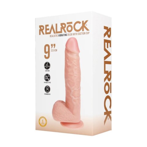Vibrating Regular Straight Cock with Balls - 23 cm - Flesh RealRock
