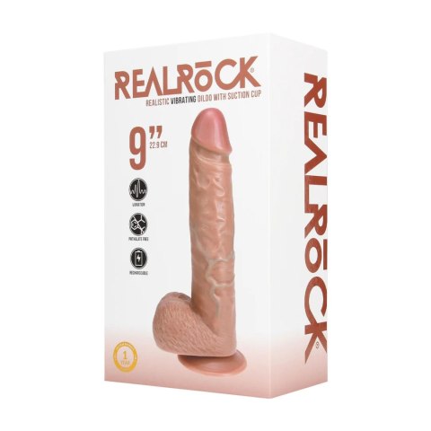 Vibrating Regular Straight Cock with Balls - 23 cm - Tan RealRock
