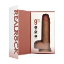Vibrating Regular Straight Cock with Balls - 23 cm - Tan RealRock