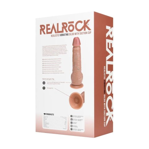 Vibrating Regular Straight Cock with Balls - 23 cm - Tan RealRock
