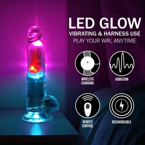 LED Vibrating Straight Cock with Balls - 7" / 18 cm - Transparent RealRock