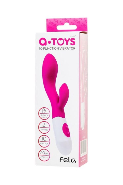A-TOYS, Vibrator Fela with Clitoral Stimulator, Silicone, Pink, 20.5 cm, 10 speeds, 2xAAA A-Toys