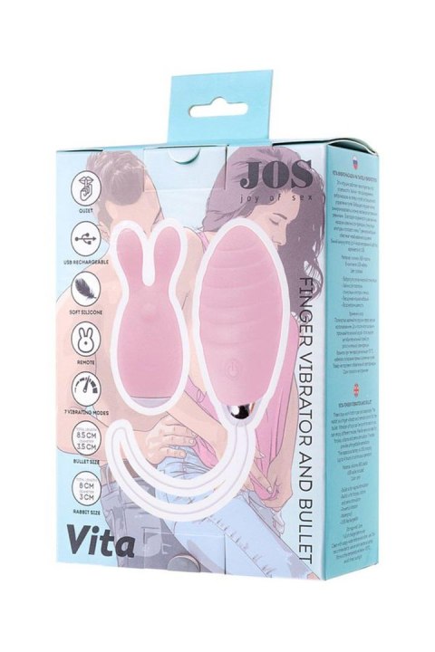 JOS VITA finger vibrating egg and vibrating attachment, silicone, powder pink, 8.5 and 8 cm JOS