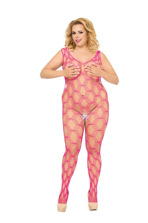 Bodystocking różowe siatka XL-3XL SoftLine Collection