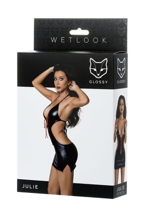 Glossy Shiny Wetlook dress JULIE - black M Glossy