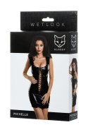 Glossy Shiny Wetlook dress with a lace MICHELLE - black L Glossy