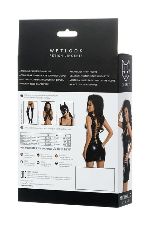 Glossy Shiny Wetlook dress with a lace MICHELLE - black M Glossy