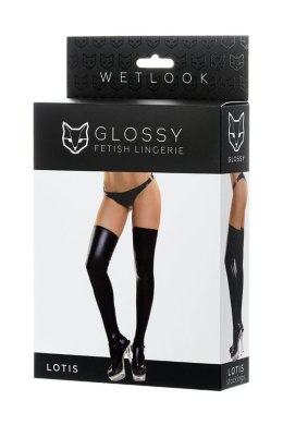 Glossy Shiny Wetlook stockings LOTIS - black S Glossy