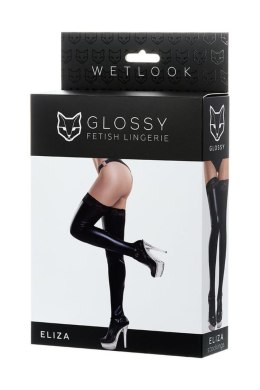 Glossy Shiny Wetlook stockings with a lace ELIZA - black L Glossy