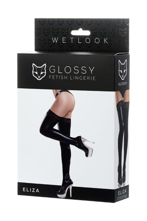 Glossy Shiny Wetlook stockings with a lace ELIZA - black L Glossy