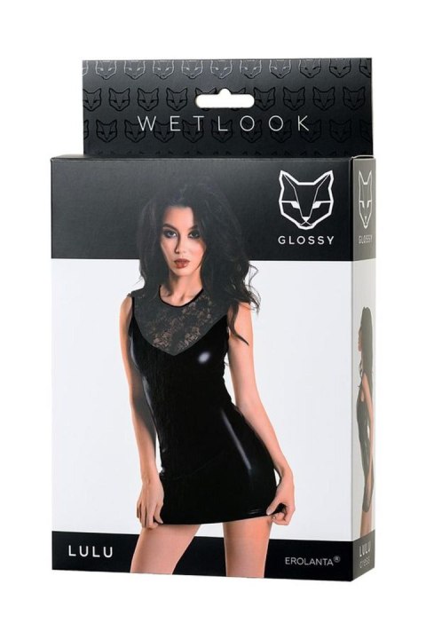 Wetlook black dress LULU - black XL Glossy
