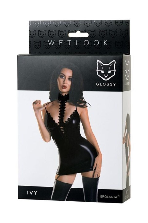 Wetlook dress IVY - black M Glossy