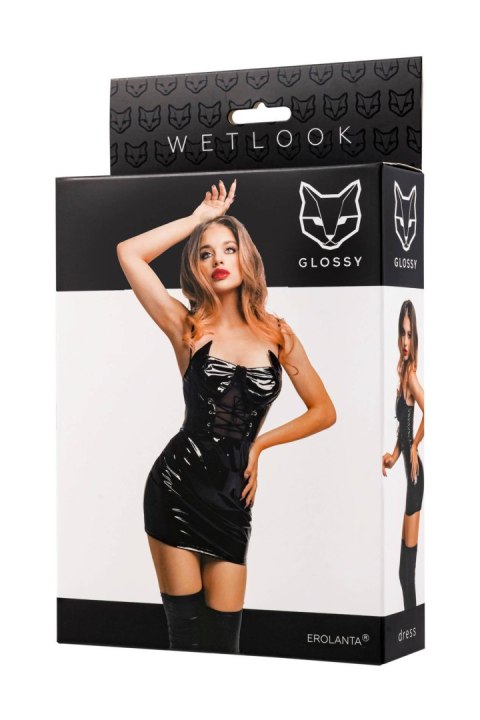 Glossy Mirabell, dress, wetlook, black, L Glossy