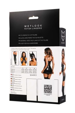 Glossy Mirabell, dress, wetlook, black, M Glossy