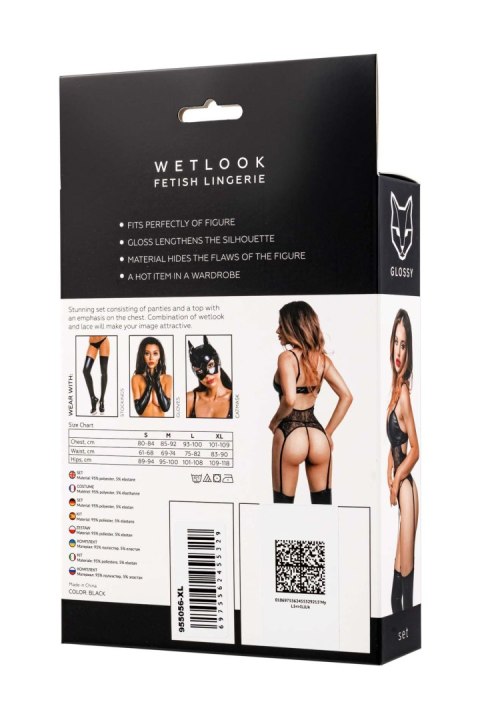 Glossy Miriam, set (top+panties), wetlook, black, XL Glossy