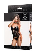 Glossy Miriam, set (top+panties), wetlook, black, XL Glossy