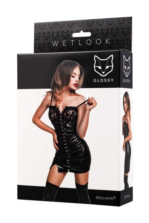 Glossy Nelly, dress, wetlook, black, M Glossy