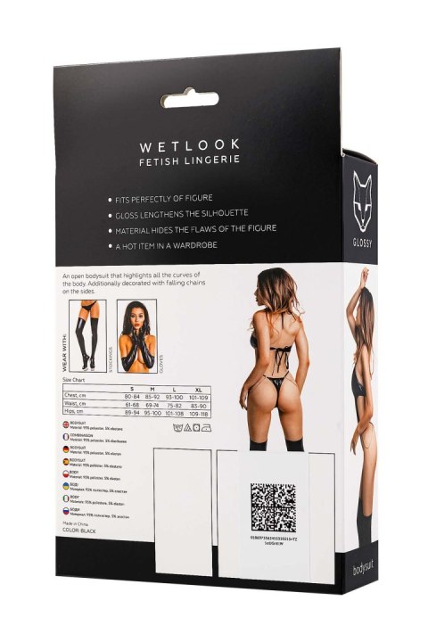 Glossy Reina, bodysuit, wetlook, black, S Glossy