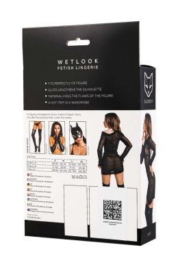 Glossy Sheril, set (dress, bra +panties), wetlook, black, XL Glossy