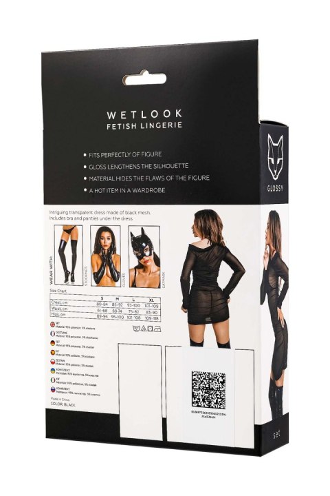 Glossy Sheril, set (dress, bra +panties), wetlook, black, XL Glossy