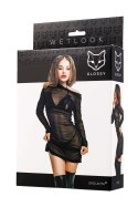 Glossy Sheril, set (dress, bra +panties), wetlook, black, S Glossy