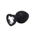 Black large heart-shaped butt plug with white crystal Fantasy