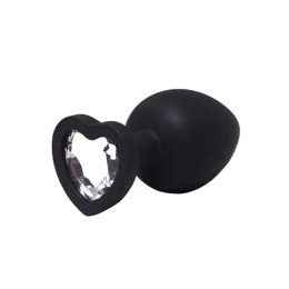 Black large heart-shaped butt plug with white crystal Fantasy