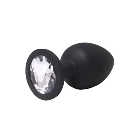 Black medium butt plug with white crystal Fantasy