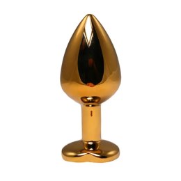 Gold medium heart-shaped butt plug with pink crystal Fantasy